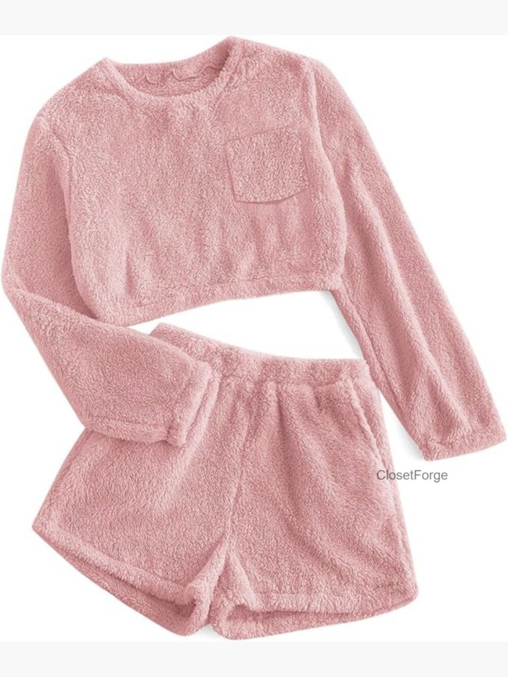 Girls Fleece Short Set with Pockets Long Sleeve Lightweight - Picture 1 of 7